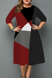 Casual Geometric Print Basic O Neck Long Sleeve Plus Size Dresses