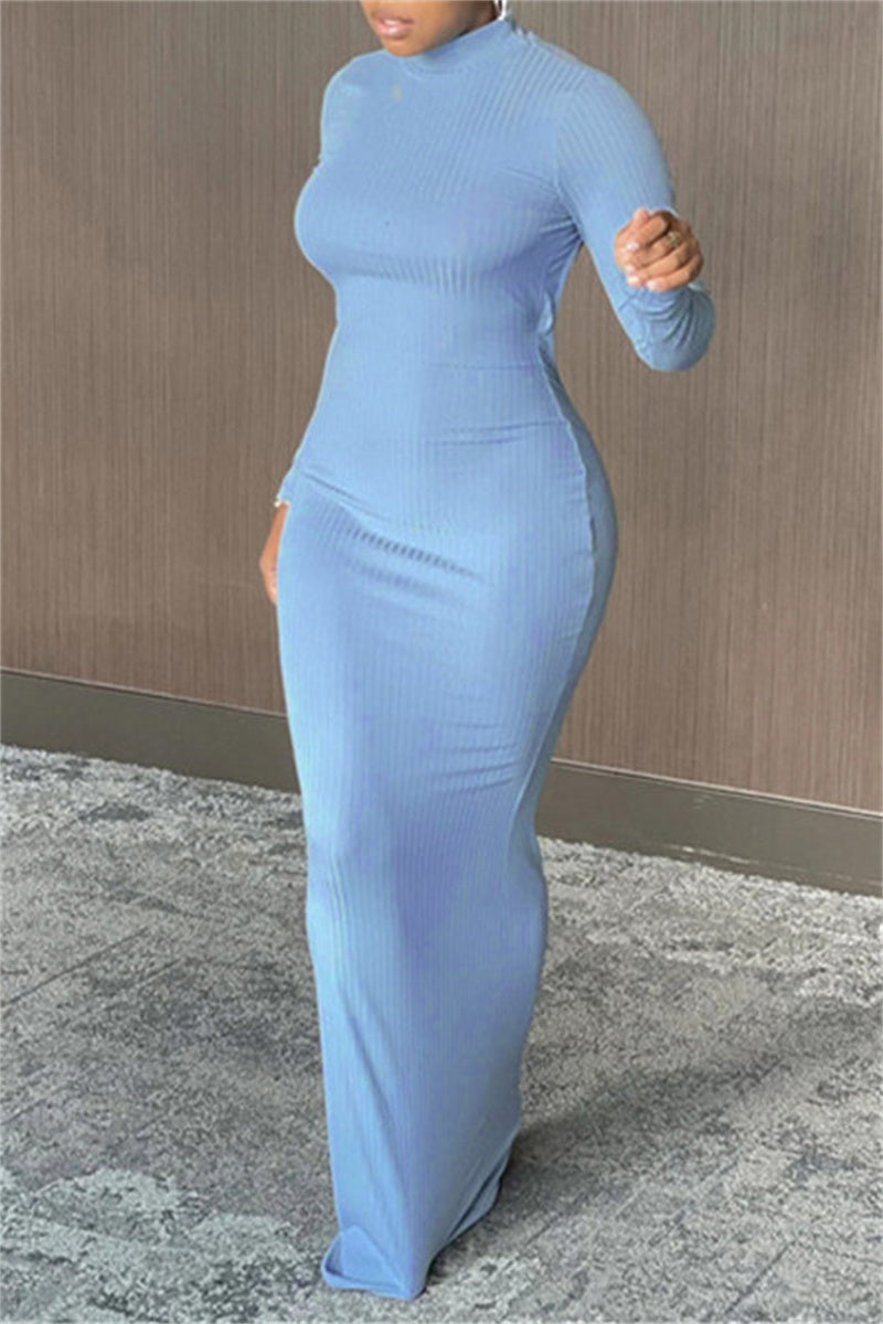 Sexy Casual Solid Backless Turtleneck Long Sleeve Dresses
