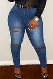 Fashion Casual Solid Ripped Without Belt Plus Size Jeans